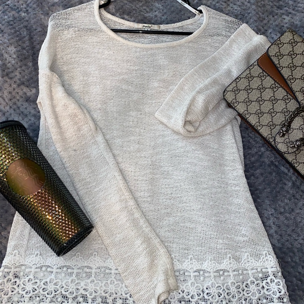 Sheer Papaya White Knit Sweater